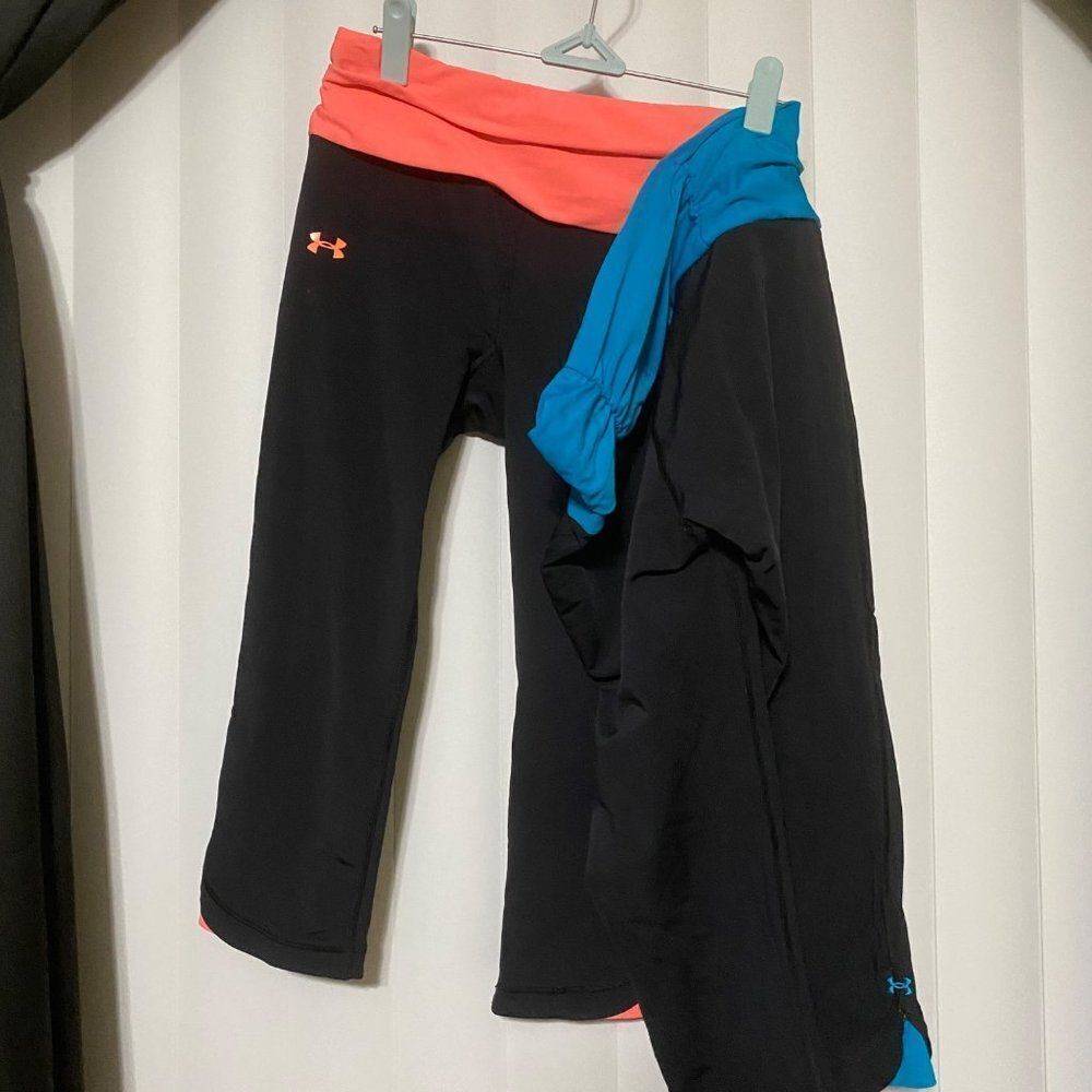 Under armour bundle of 2-blue/orange yoga shorts/capris